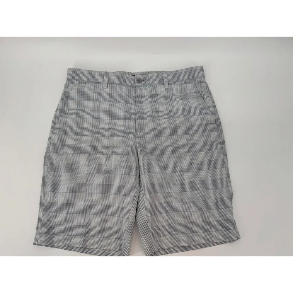 PGA Tour Mens Grey Plaid Golf Shorts Size 34 Stretch Flat Front Performance